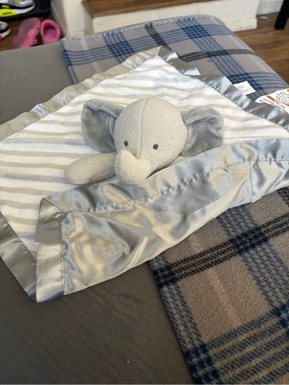 cloud island Grey Striped Elephant Lovey Bib